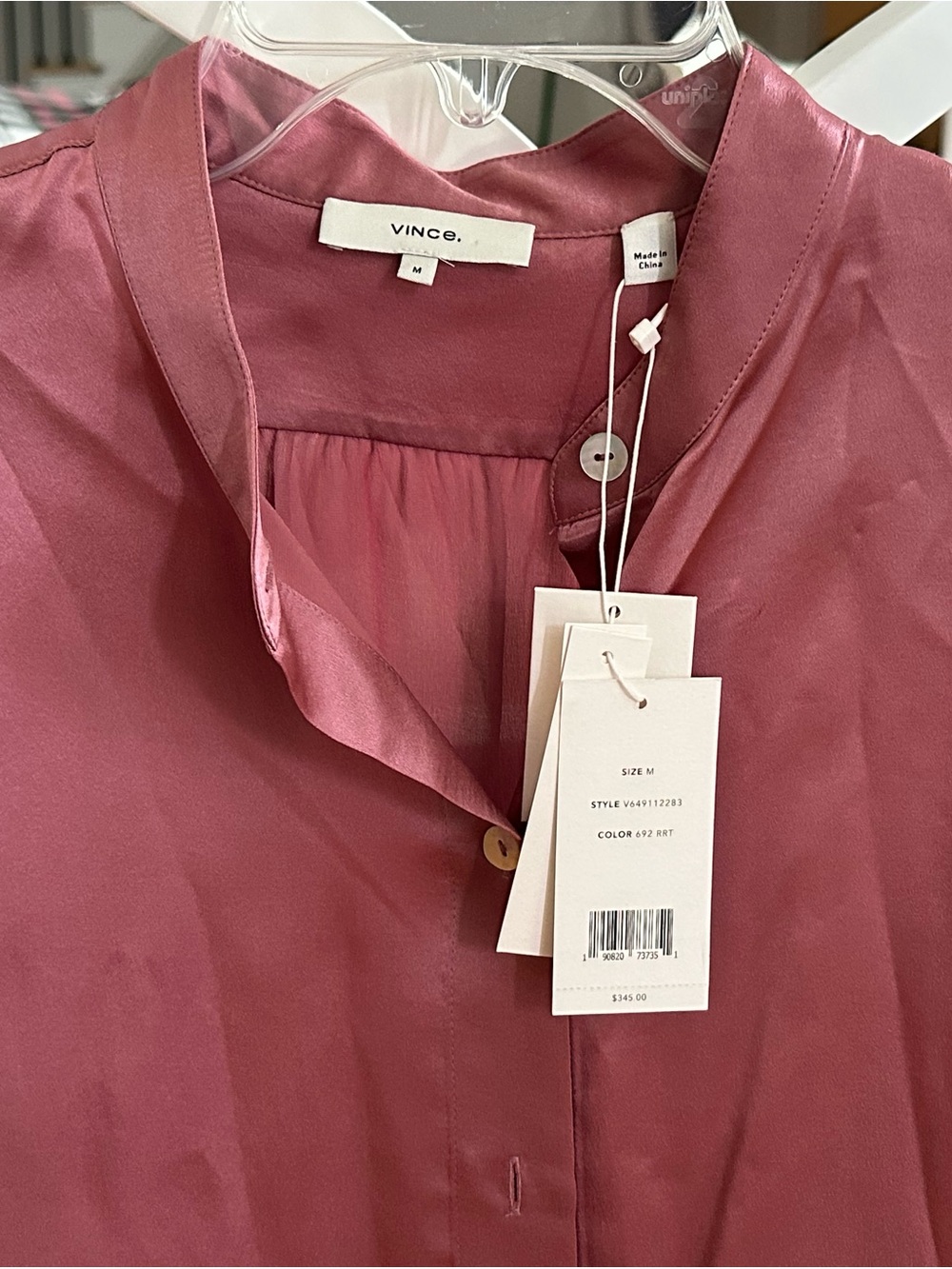 NWT. Vince Rose-Mauve Silk-Blend Button Front Blouse. Sz M. Luxurious Silk